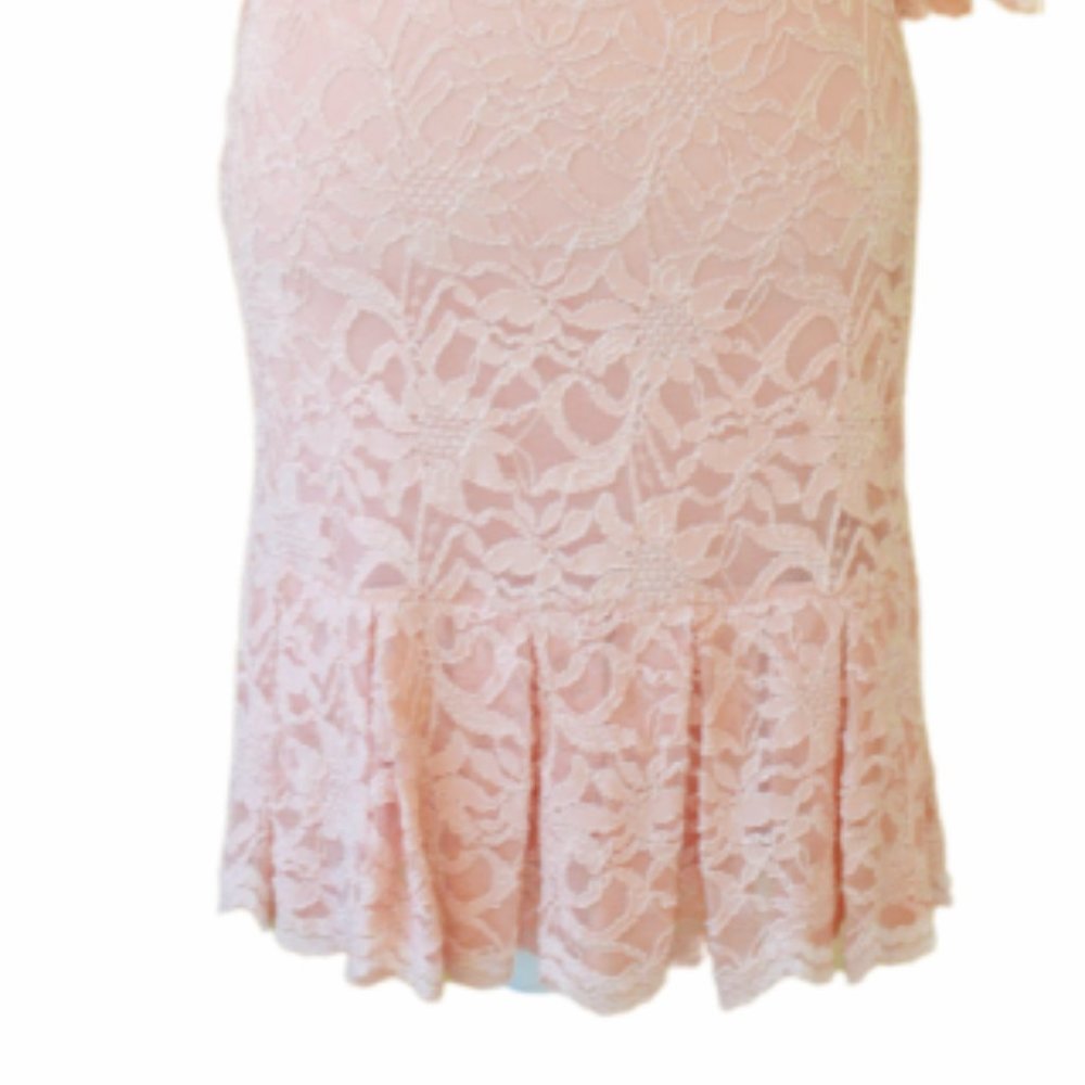 CALVIN KLEIN Pleat Hem Ballet Pink Lace Sheath Dress 3/4 Sleeve - Picture 8 of 8